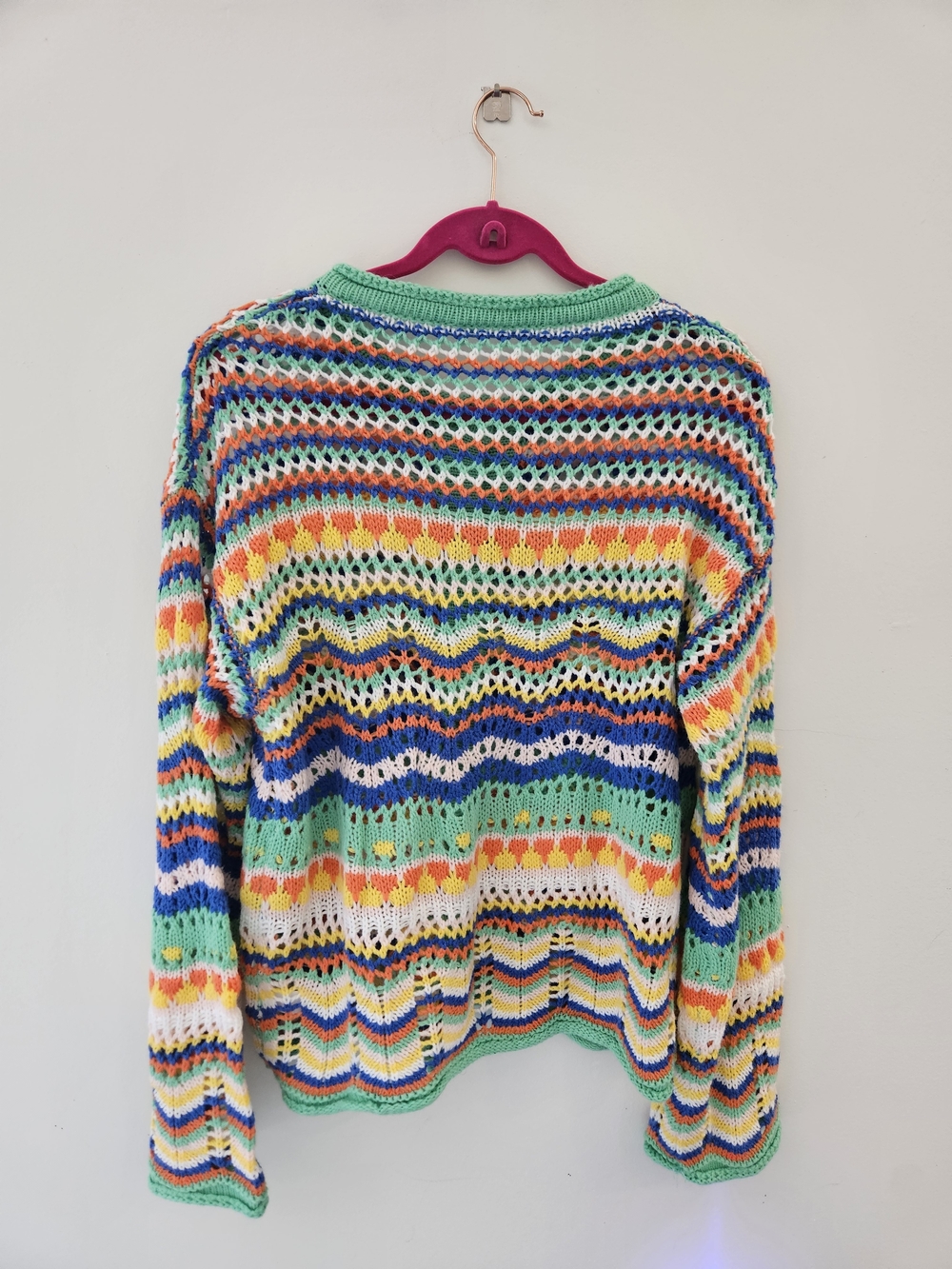 Multicolor Open-Knit Cardigan with Green Trim - Picture 4 of 5